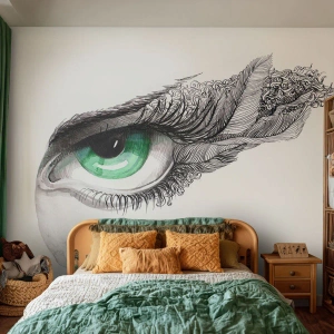 Fotomurali Premium Sand - Occhio verde con decorazione artistica - 100x70cm - Bella e pronta all'attacco - Decorazione murale moderna per soggiorno e camera da letto ARTTOR