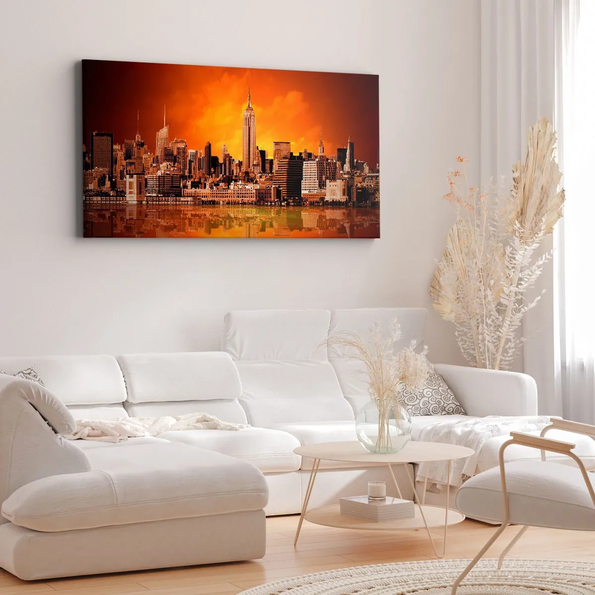 Quadro su tela - Stampe su Tela - Panorama di grande città in giallo e marrone - 90x30 cm
