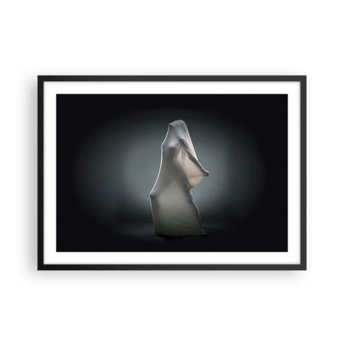 Poster in cornice nera - Una figura in tessuto bianco su uno sfondo scuro - 70x50cm - Desideri nascosti - Decorazione murale moderna per soggiorno e camera da letto ARTTOR