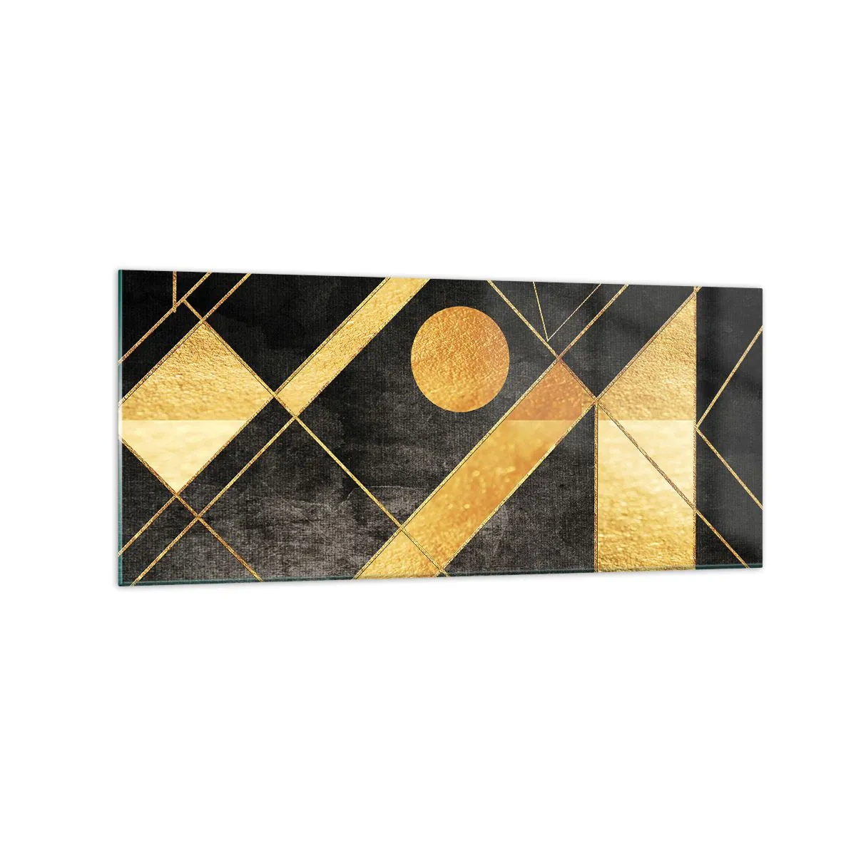 Quadro su vetro - Forme geometriche nei toni dell'oro e del nero - 120x50cm - Sole del deserto - Decorazione murale moderna per soggiorno e camera da letto ARTTOR