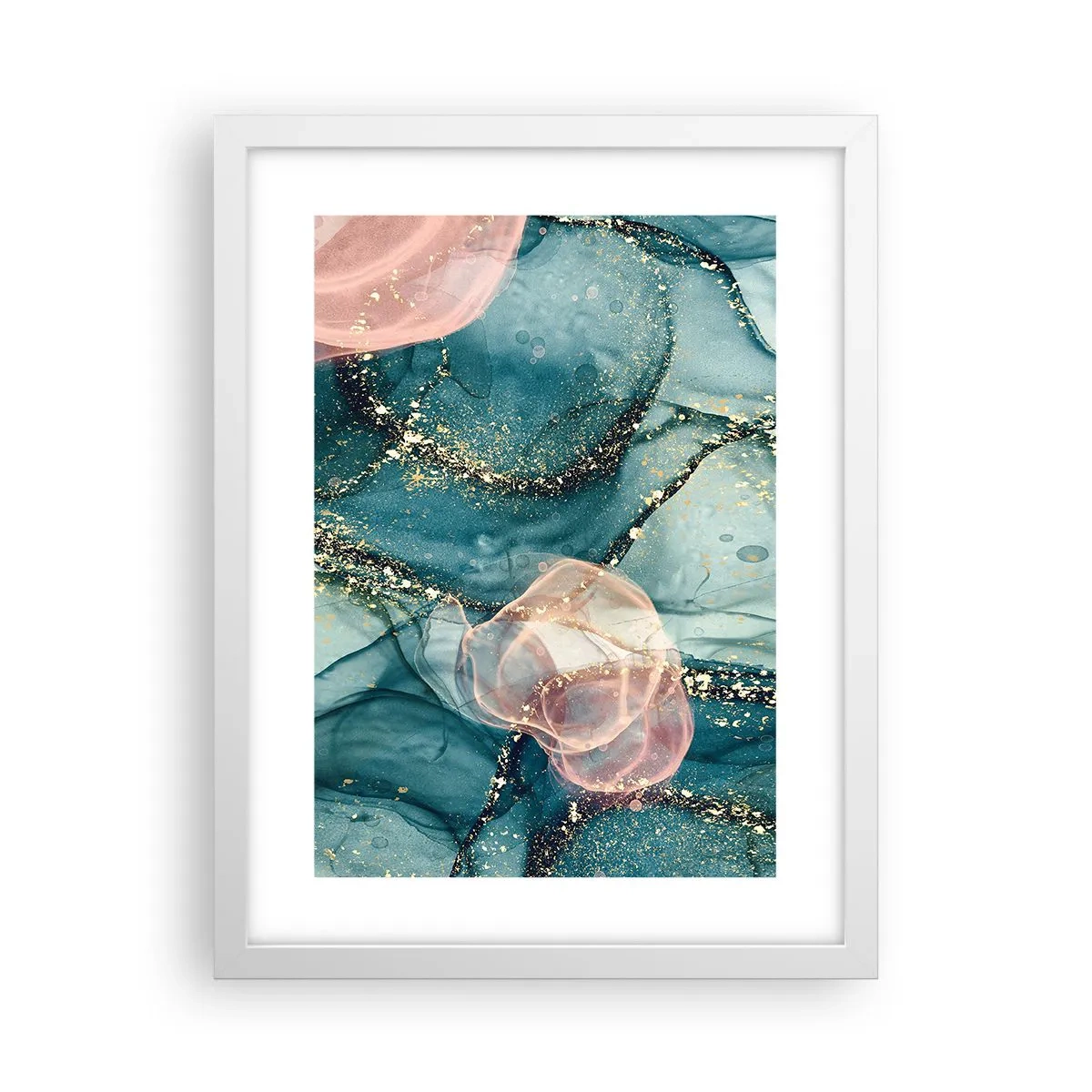 Poster in cornice bianca - Blu di seta, rosa di tulle - 30x40 cm