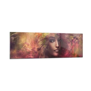 Quadro su vetro - Una donna dai colori astratti che crea uno sfondo dinamico - 160x50cm - Sono qui! - Decorazione murale moderna per soggiorno e camera da letto ARTTOR