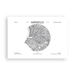 Poster - Mappa di Marsiglia in stile minimalista - 100x70cm - Anatomia di Marsiglia - Decorazione murale moderna per soggiorno e camera da letto ARTTOR