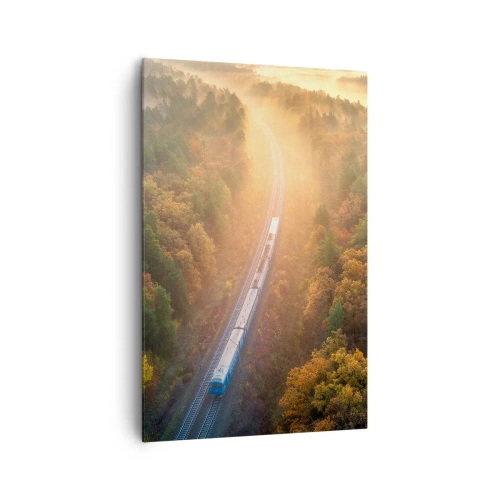 Quadro su tela - Stampe su Tela - Un treno in una foresta autunnale all'alba - 80x120cm - Viaggio autunnale - Decorazione murale moderna per soggiorno e camera da letto ARTTOR
