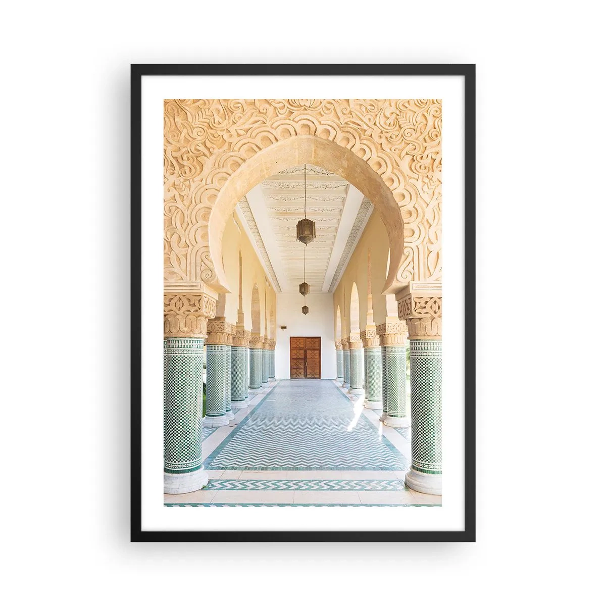 Poster in cornice nera - Foto di un corridoio porticato decorato in stile orientale - 50x70cm - Dai racconti di Sherazade - Decorazione murale moderna per soggiorno e camera da letto ARTTOR