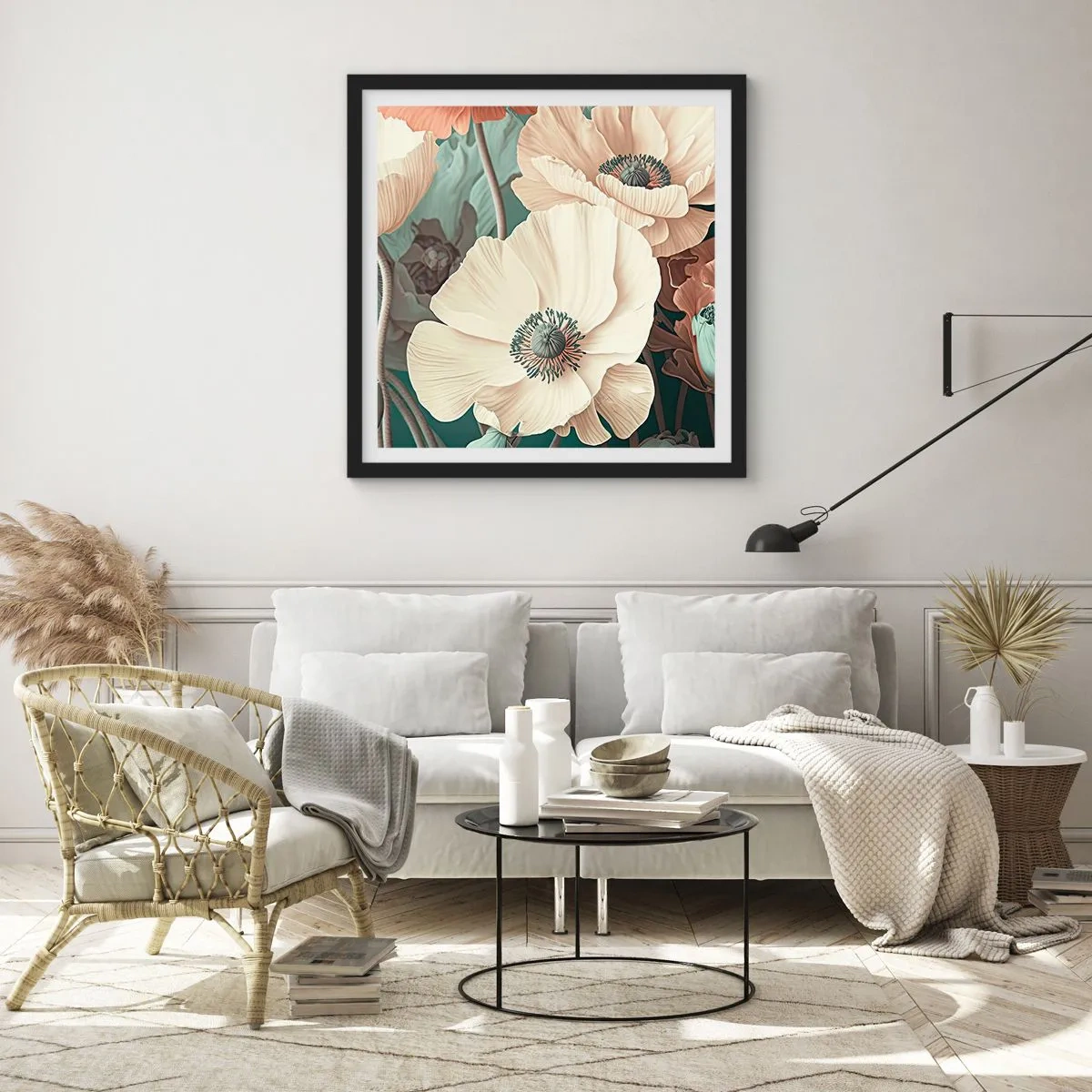 Poster in cornice nera - Il sussurro dei papaveri - 40x40 cm