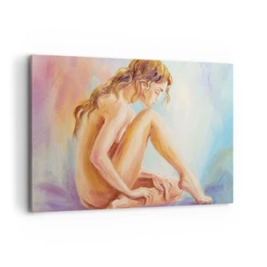Quadro su tela - Stampe su Tela - Una delicata figura di donna su uno sfondo pastello - 120x80cm - Nudo di giovane - Decorazione murale moderna per soggiorno e camera da letto ARTTOR