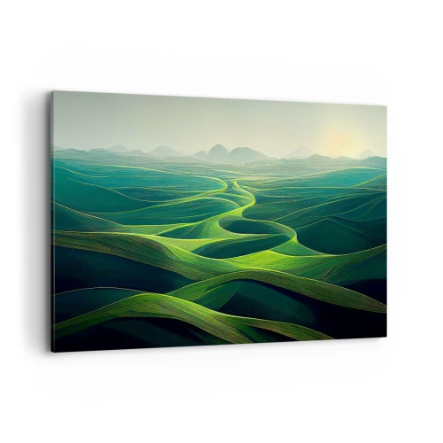 Quadro su tela - Stampe su Tela - Colline verdi con sentieri ondulati - 120x80cm - Nelle valli verdi - Decorazione murale moderna per soggiorno e camera da letto ARTTOR