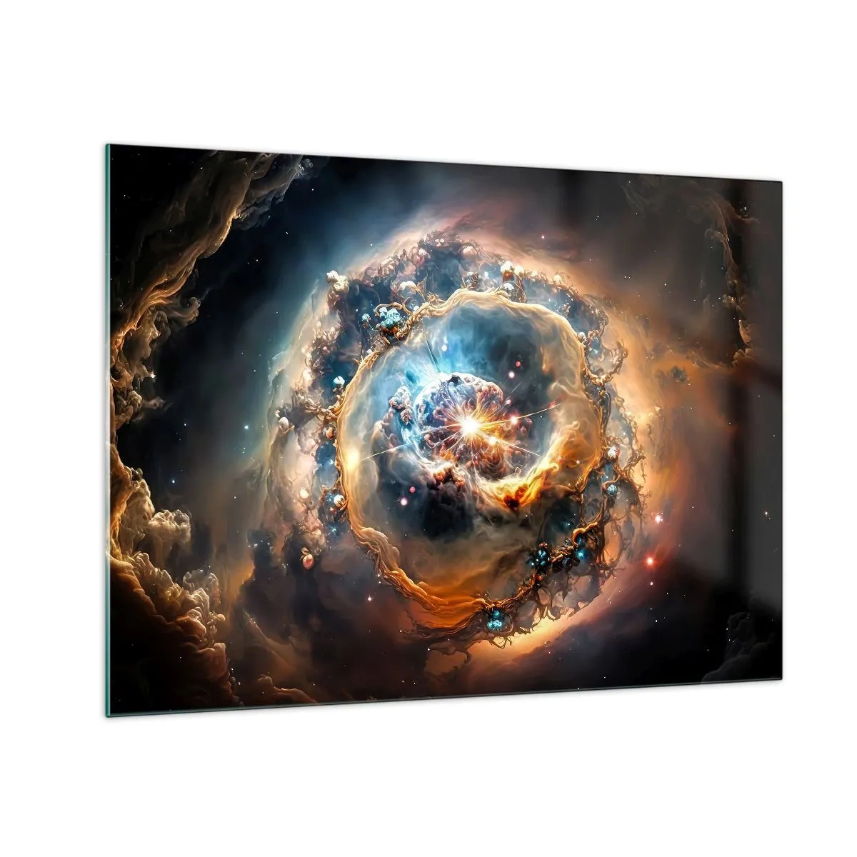 Quadro su vetro - Un'esplosione cosmica al centro di un vortice galattico - 70x50cm - L'inizio - Decorazione murale moderna per soggiorno e camera da letto ARTTOR