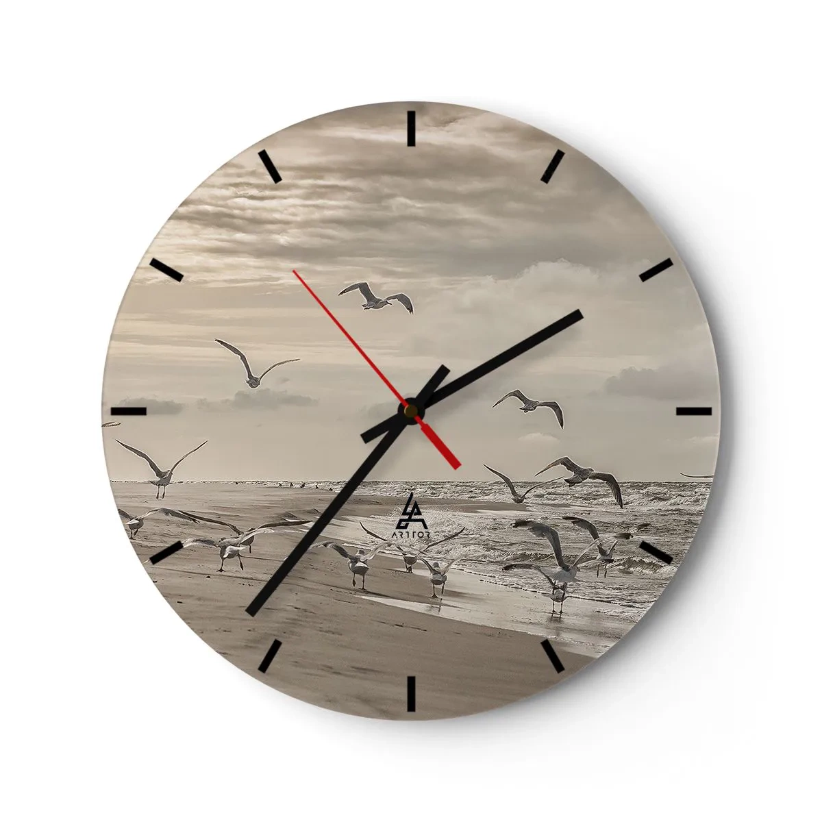 Orologio da parete - Orologio in Vetro - Brusio del mare, canto degli uccelli - 30x30 cm