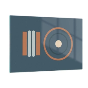 Quadro su vetro - Forme geometriche astratte in colori tenui, caratterizzate da cerchi e linee - 120x80cm - L'essenza delle cose - Decorazione murale moderna per soggiorno e camera da letto ARTTOR
