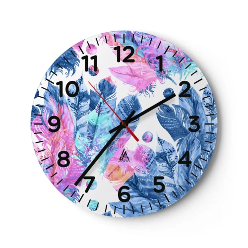 Orologio da parete - Orologio in Vetro - Pennacchi in rosa e blu - 40x40 cm