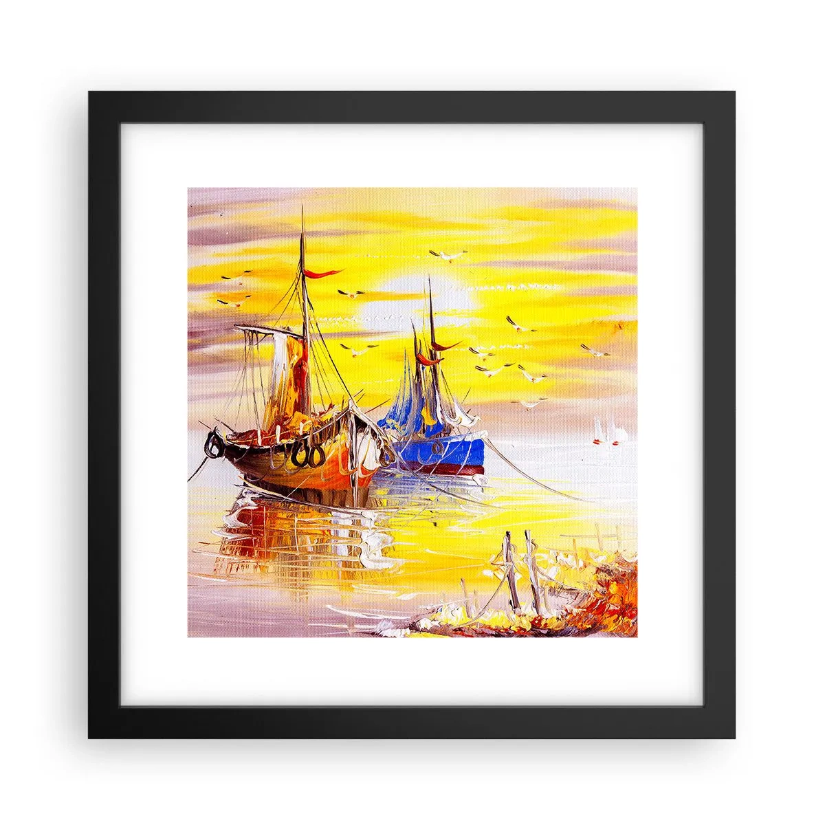 Poster in cornice nera - Meritato riposo nel porto - 30x30 cm