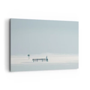 Quadro su tela - Stampe su Tela - Una persona seduta su una panchina in un paesaggio minimalista - 120x80cm - Si, aspetto. - Decorazione murale moderna per soggiorno e camera da letto ARTTOR
