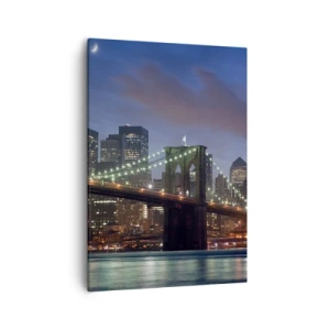 Quadro su tela - Stampe su Tela - Ponte di New York City di notte con edifici illuminati - 50x70cm - Notte illuminata - Decorazione murale moderna per soggiorno e camera da letto ARTTOR