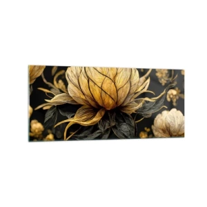 Quadro su vetro - Fiore dorato su sfondo scuro - 120x50cm - Delicata fragilità - Decorazione murale moderna per soggiorno e camera da letto ARTTOR