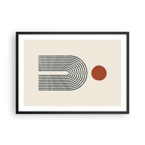 Poster in cornice nera - Moderno motivo astratto con linee e un cerchio rosso - 70x50cm - Magnetismo di forme e colori - Decorazione murale moderna per soggiorno e camera da letto ARTTOR