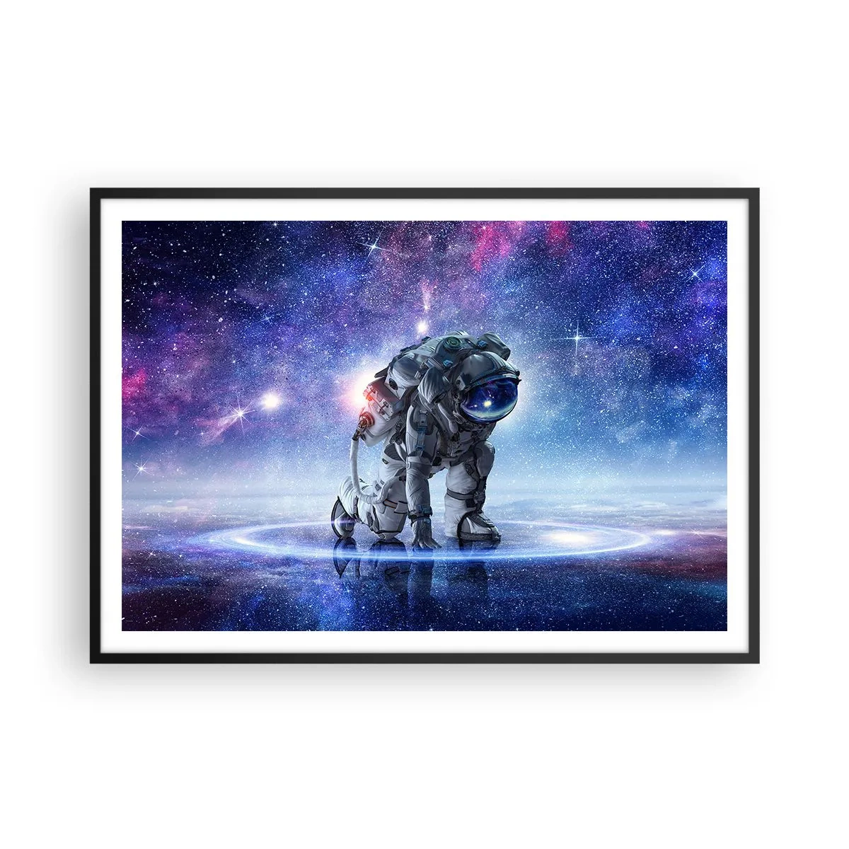 Poster in cornice nera - Astronauta in un paesaggio galattico - 100x70cm - Il cielo stellato sopra di me - Decorazione murale moderna per soggiorno e camera da letto ARTTOR