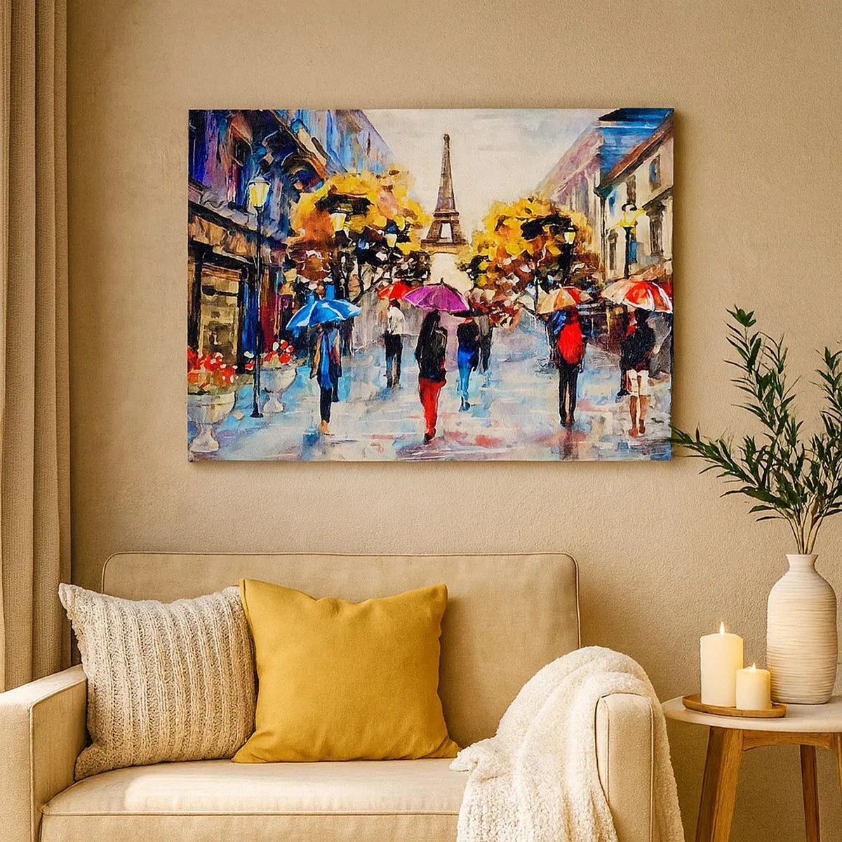 Quadro su tela - Stampe su Tela - Una passeggiata autunnale a Parigi con vista sulla Torre Eiffel - 70x50cm - Bella soprattutto d'autunno - Decorazione murale moderna per soggiorno e camera da letto ARTTOR