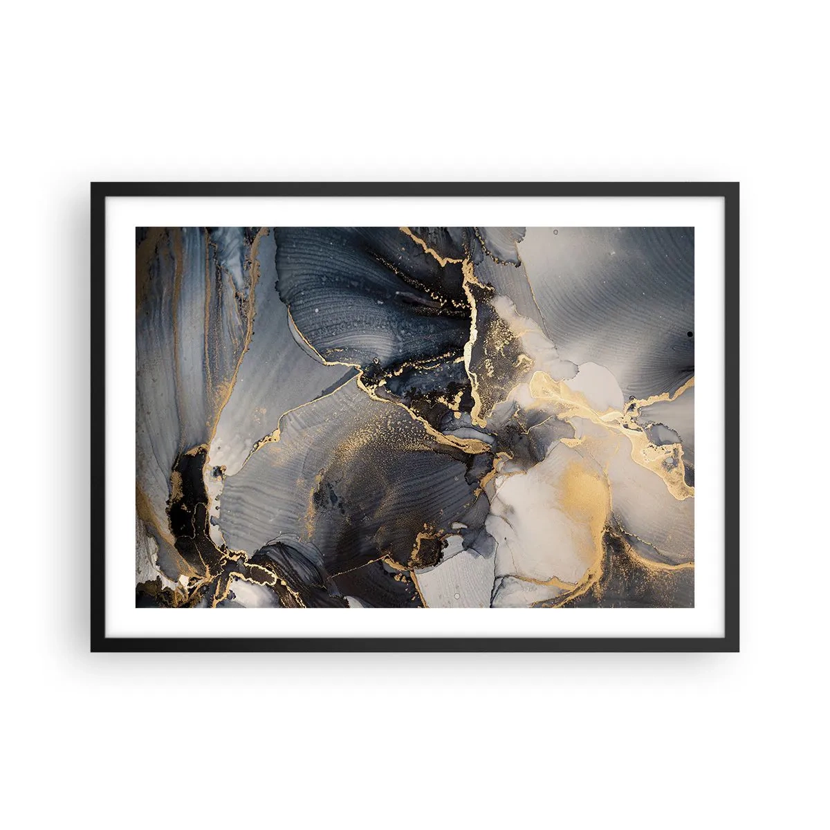 Poster in cornice nera - Astratto oro e grigio su tela - 70x50cm - Vita di pietra - Decorazione murale moderna per soggiorno e camera da letto ARTTOR