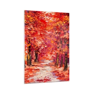 Quadro su vetro - Un pittoresco vicolo dai colori autunnali in stile impressionista - 70x100cm - Impressione d'autunno - Decorazione murale moderna per soggiorno e camera da letto ARTTOR
