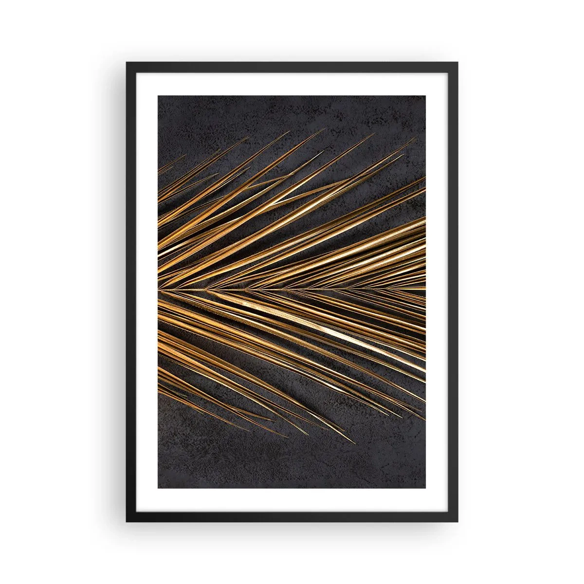 Poster in cornice nera - Foglie dorate su sfondo scuro - 50x70cm - L'oro dei tropici - Decorazione murale moderna per soggiorno e camera da letto ARTTOR