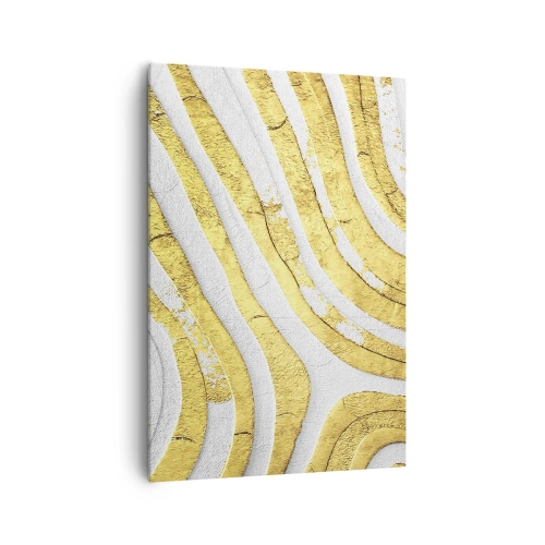Quadro su tela - Stampe su Tela - Linee astratte dorate e bianche in una texture 3D - 70x100cm - Composizione in bianco e oro - Decorazione murale moderna per soggiorno e camera da letto ARTTOR
