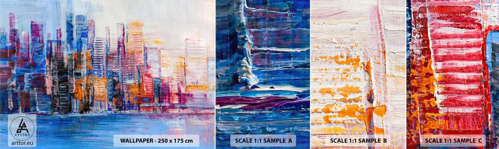 Campione Di Fotomurale Standard Eco - Metropoli gioiosa - Città, Architettura, Grattacieli - 100x30 cm