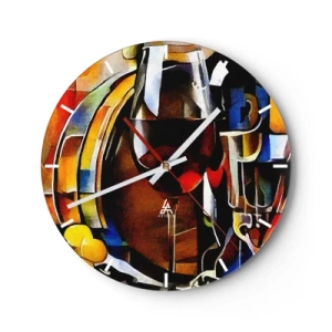Orologio da parete - Orologio in Vetro - Natura morta astratta con bicchieri e una bottiglia dai colori intensi. - 30x30cm - E il mondo riprende colore - Decorazione murale moderna per soggiorno, cucina e camera da letto ARTTOR
