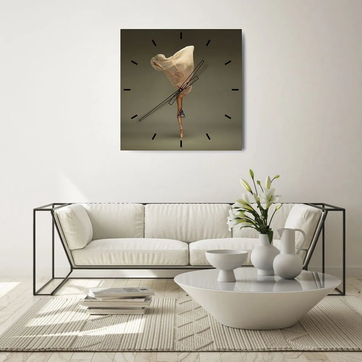 Orologio da parete - Orologio in Vetro - Una ballerina che fluttua nell'aria con il tessuto - 30x30cm - Adesso vola via - Decorazione murale moderna per soggiorno e camera da letto ARTTOR