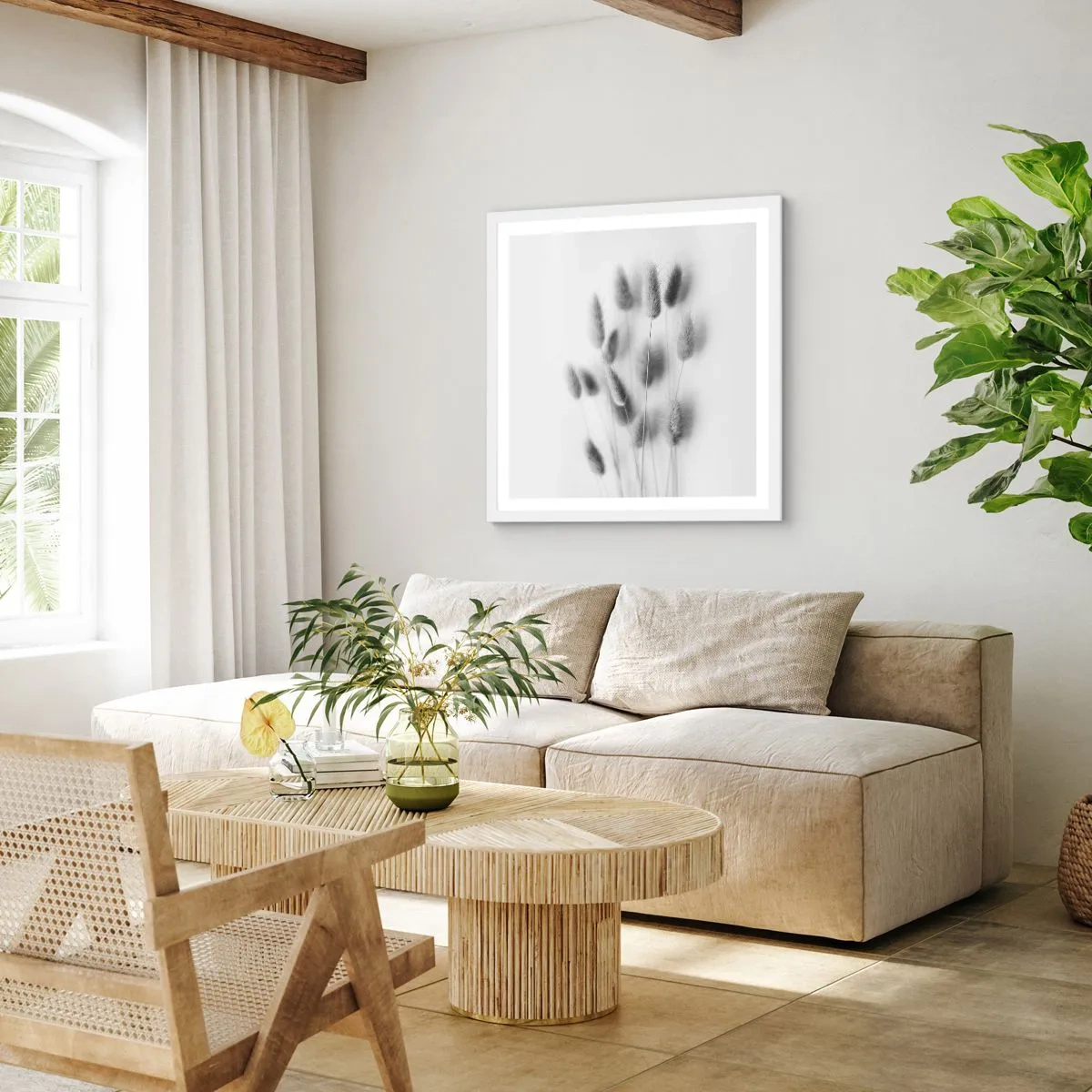 Poster in cornice bianca - Erba soffice - 30x30 cm