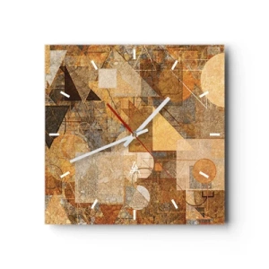Orologio da parete - Orologio in Vetro - Figure geometriche astratte in tonalità calde - 30x30cm - Studio cubista in marrone - Decorazione murale moderna per soggiorno e camera da letto ARTTOR