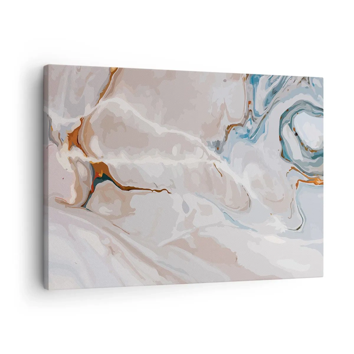 Quadro su tela - Stampe su Tela - Motivo astratto nei toni del bianco e del blu - 70x50cm - Meandri blu sotto il bianco - Decorazione murale moderna per soggiorno e camera da letto ARTTOR