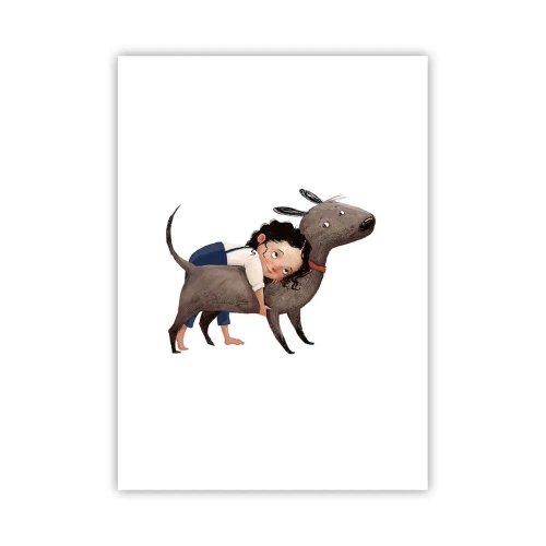 Poster - Illustrazione di un bambino che abbraccia un cane su uno sfondo bianco - 50x70cm - I migliori amici - Decorazione murale moderna per soggiorno e camera da letto ARTTOR