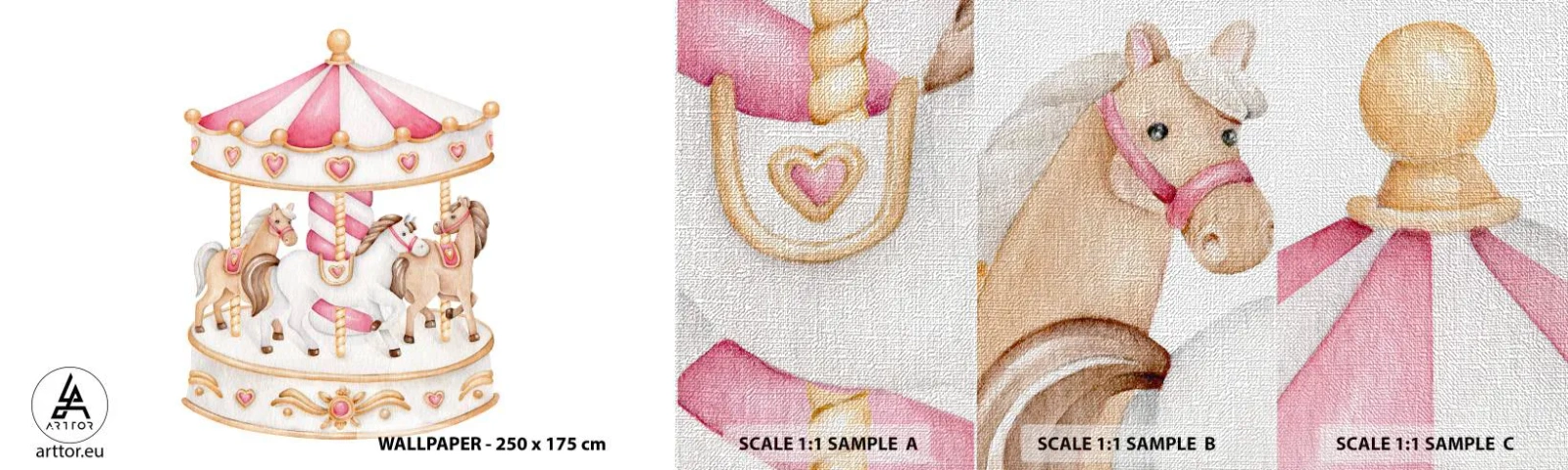 Campione di Fotomurale Premium Canvas - Il dolce mondo dell'infanzia - Giostra, Femminile, Cavalli - 100x30 cm