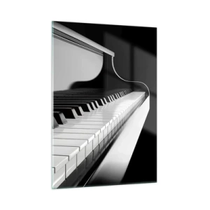 Quadro su vetro - Tastiera di pianoforte in bianco e nero in prospettiva - 50x70cm - Armonia di forme e colori - Decorazione murale moderna per soggiorno e camera da letto ARTTOR