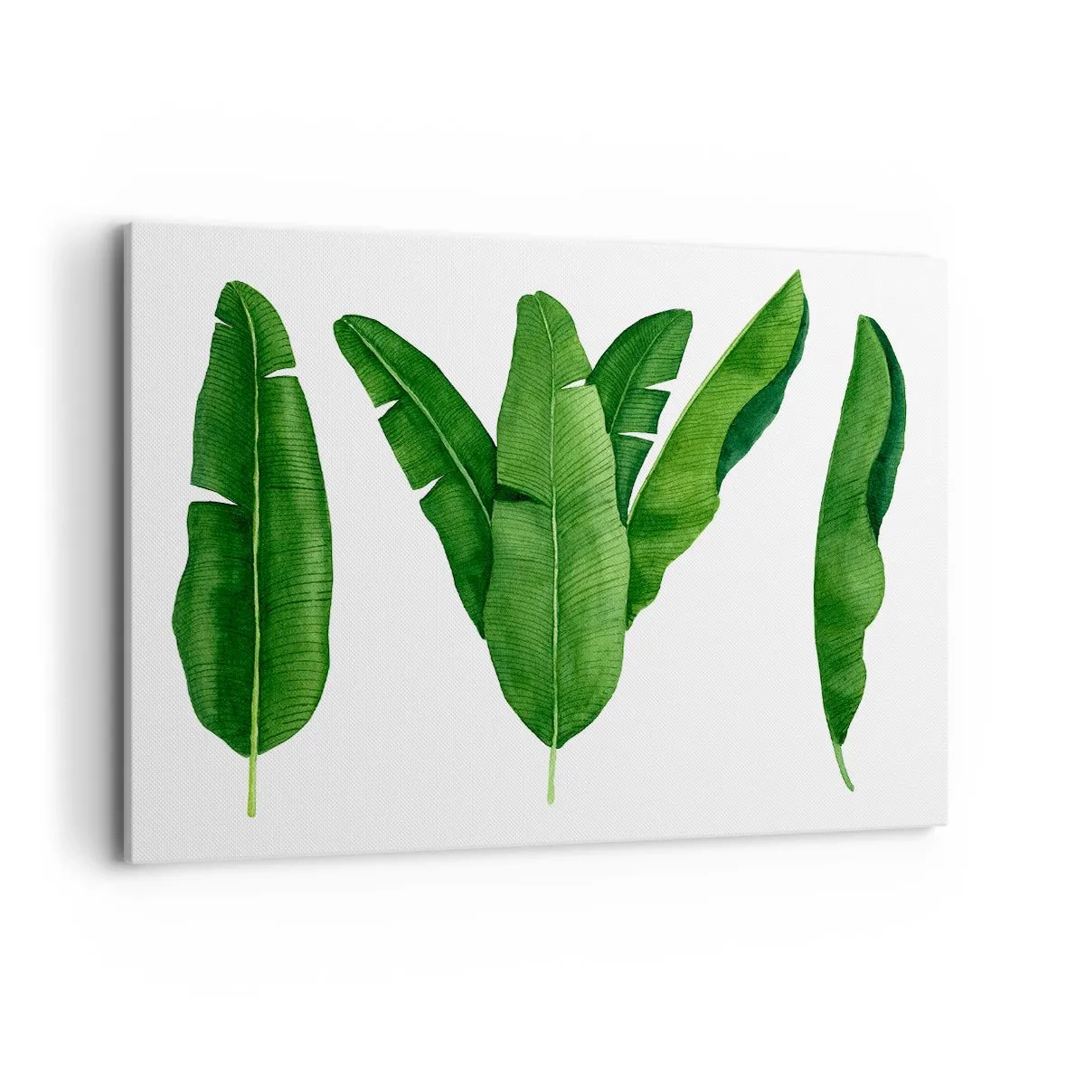 Quadro su tela - Stampe su Tela - Tre foglie di banano in un approccio artistico - 120x80cm - Simmetria verde - Decorazione murale moderna per soggiorno e camera da letto ARTTOR