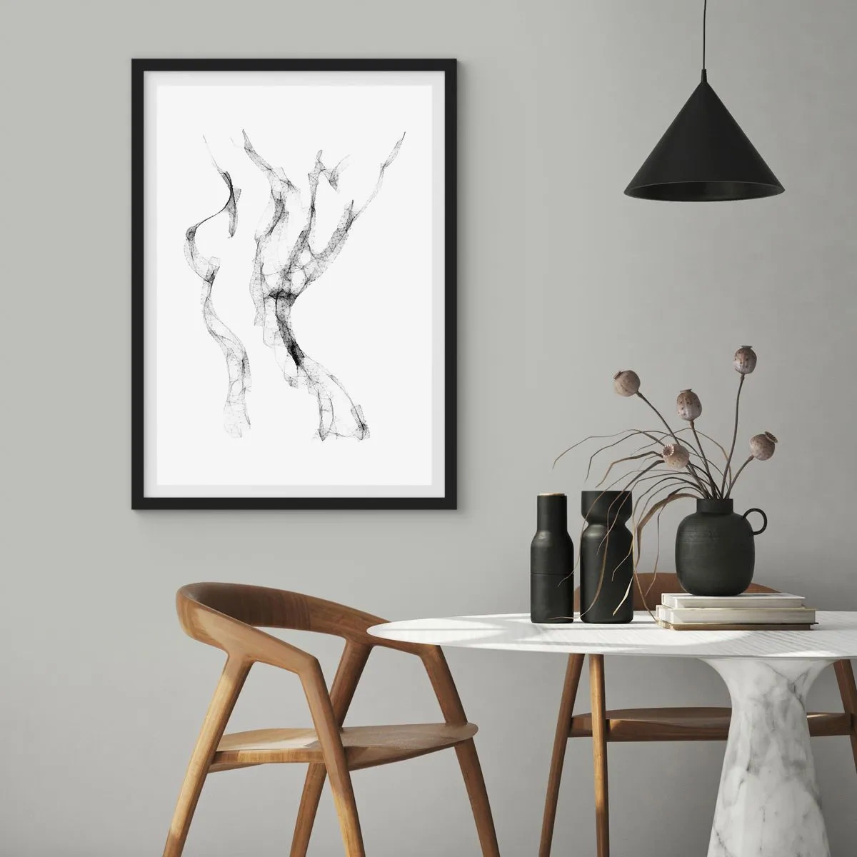 Poster in cornice nera - Composizione astratta in bianco e nero minimalismo - 50x70cm - Bella e forte - Decorazione murale moderna per soggiorno e camera da letto ARTTOR