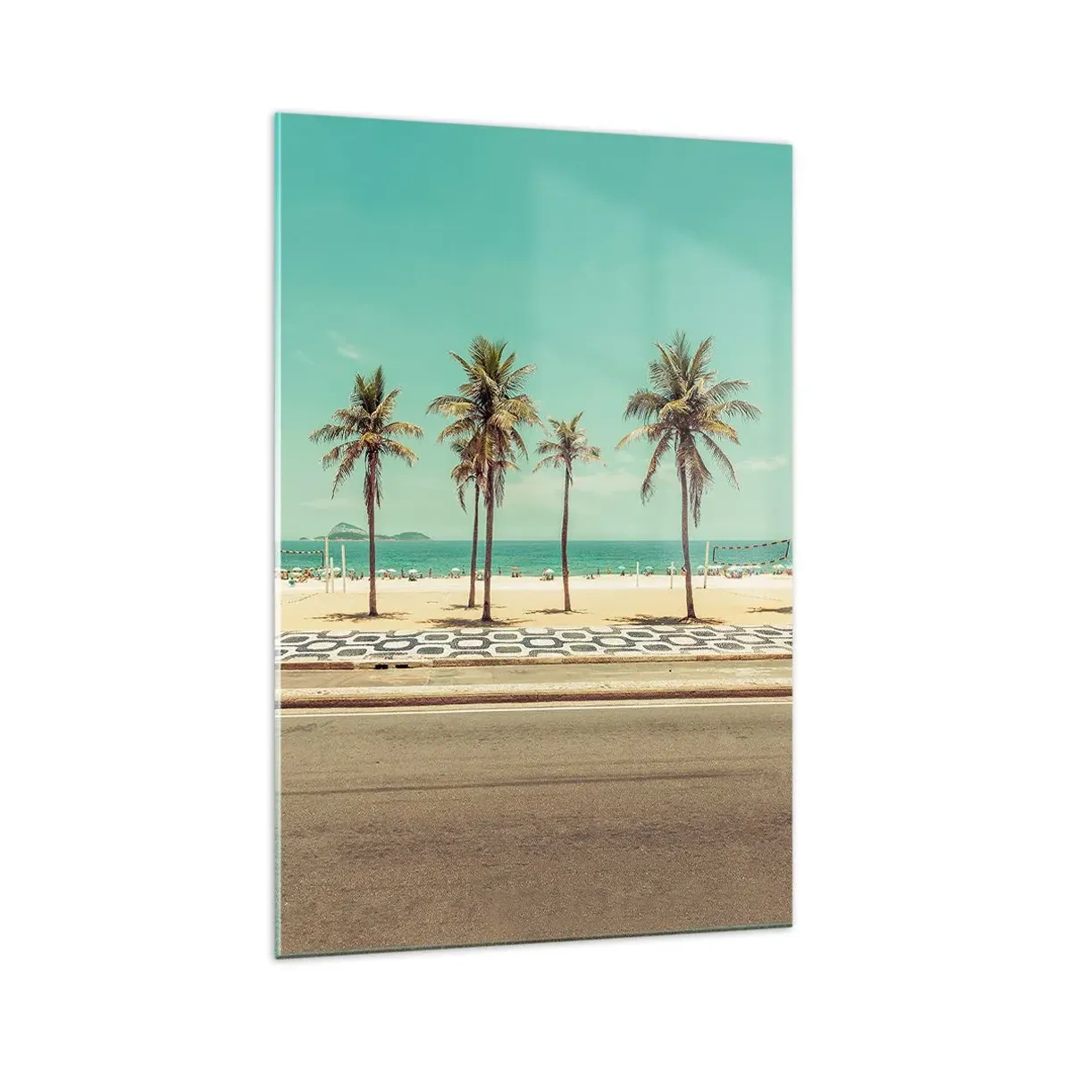 Quadro su vetro - Palme sulla spiaggia con vista sul mare e sul cielo azzurro - 70x100cm - A guardia della spiaggia - Decorazione murale moderna per soggiorno e camera da letto ARTTOR