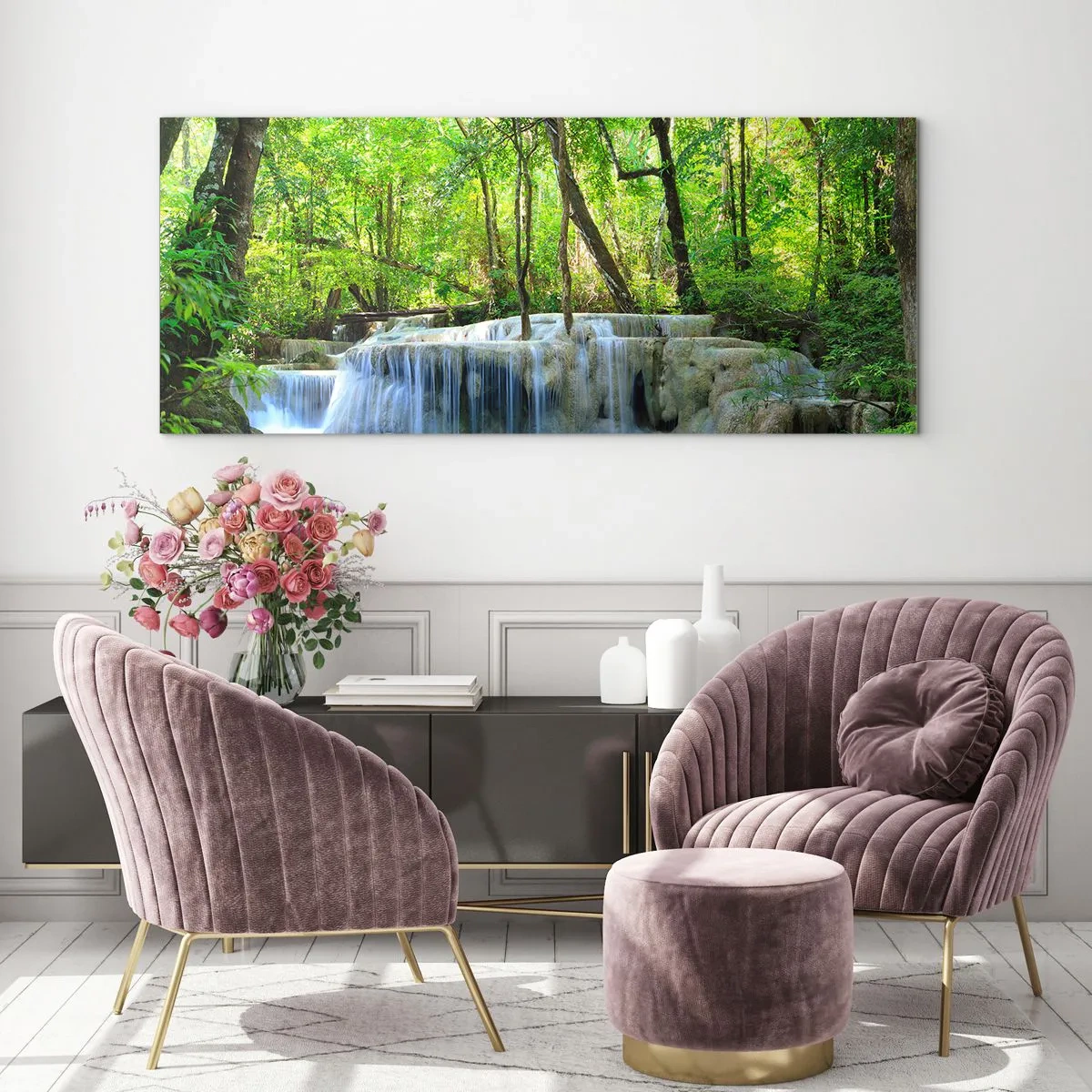 Quadro su vetro - Annegare nel turchese e nel verde - 100x40 cm