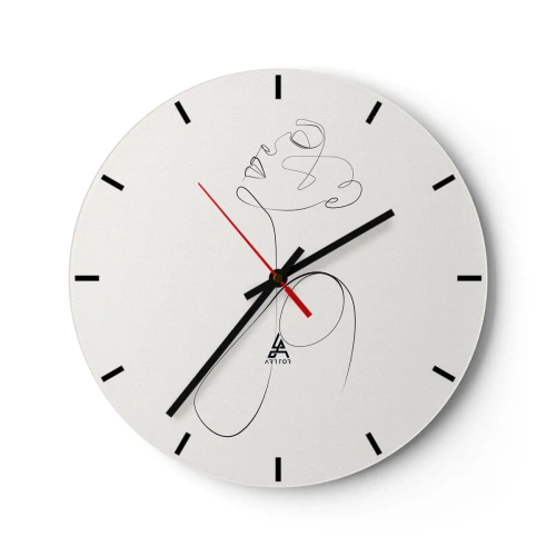 Orologio da parete - Orologio in Vetro - Un profilo femminile realizzato con una linea nera su uno sfondo chiaro - 30x30cm - Avvolta nei sogni - Decorazione murale moderna per soggiorno, cucina e camera da letto ARTTOR