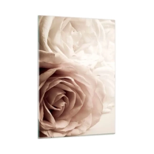 Quadro su vetro - Delicate rose chiare in un romantico primo piano - 50x70cm - Nel cuore della rosa - Decorazione murale moderna per soggiorno e camera da letto ARTTOR