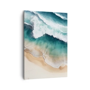Quadro su tela - Stampe su Tela - Vista della spiaggia e delle onde del mare nelle tonalità del turchese - 50x70cm - L'eterno incontro - Decorazione murale moderna per soggiorno e camera da letto ARTTOR