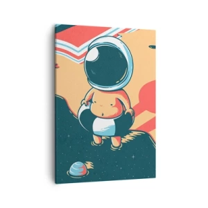 Quadro su tela - Stampe su Tela - Divertente astronauta sulla spiaggia con elementi spaziali sullo sfondo - 50x70cm - Da un'altra prospettiva - Decorazione murale moderna per soggiorno e camera da letto ARTTOR