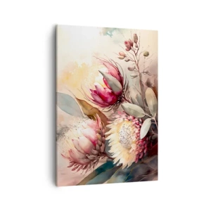 Quadro su tela - Stampe su Tela - Fiori di protea in delicate tonalità pastello - 50x70cm - Di profilo e di fronte - Decorazione murale moderna per soggiorno e camera da letto ARTTOR