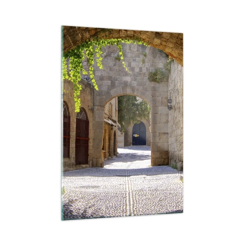 Quadro su vetro - Una strada di pietra con archi e viti alla luce del sole - 50x70cm - Adesso passerà il corteo - Decorazione murale moderna per soggiorno e camera da letto ARTTOR