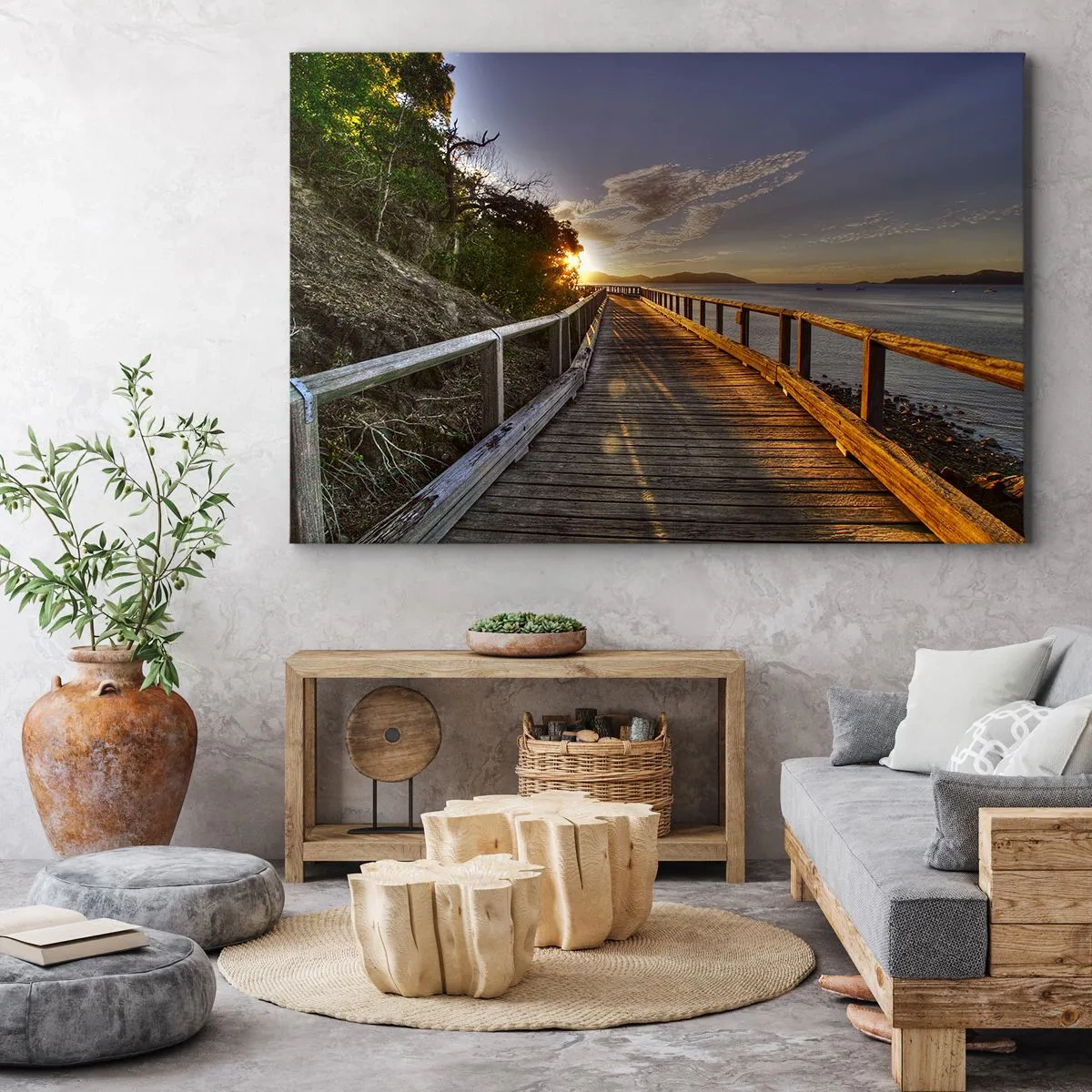 Quadro su tela - Stampe su Tela - Un molo di legno conduce verso il tramonto sull'acqua - 100x70cm - Incamminarsi sempre verso il sole - Decorazione murale moderna per soggiorno e camera da letto ARTTOR