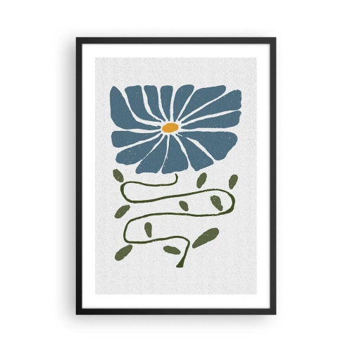 Poster in cornice nera - Un fiore blu con uno stelo sinuoso su uno sfondo chiaro - 50x70cm - Il ramo del fiore - Decorazione murale moderna per soggiorno e camera da letto ARTTOR