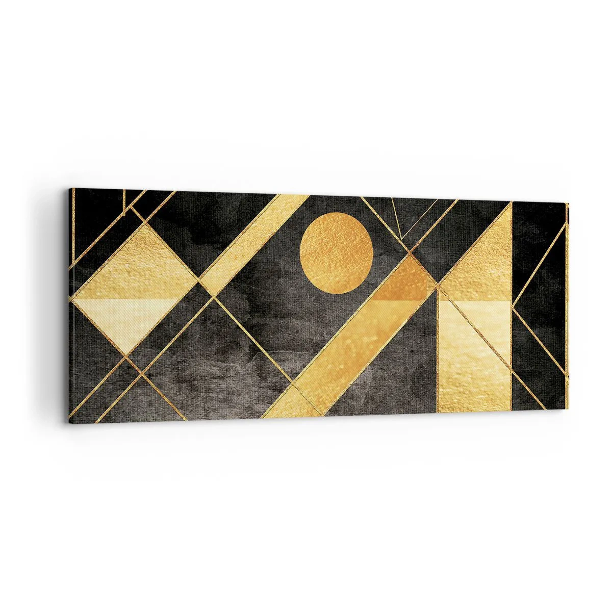 Quadro su tela - Stampe su Tela - Forme geometriche nei toni dell'oro e del nero - 120x50cm - Sole del deserto - Decorazione murale moderna per soggiorno e camera da letto ARTTOR
