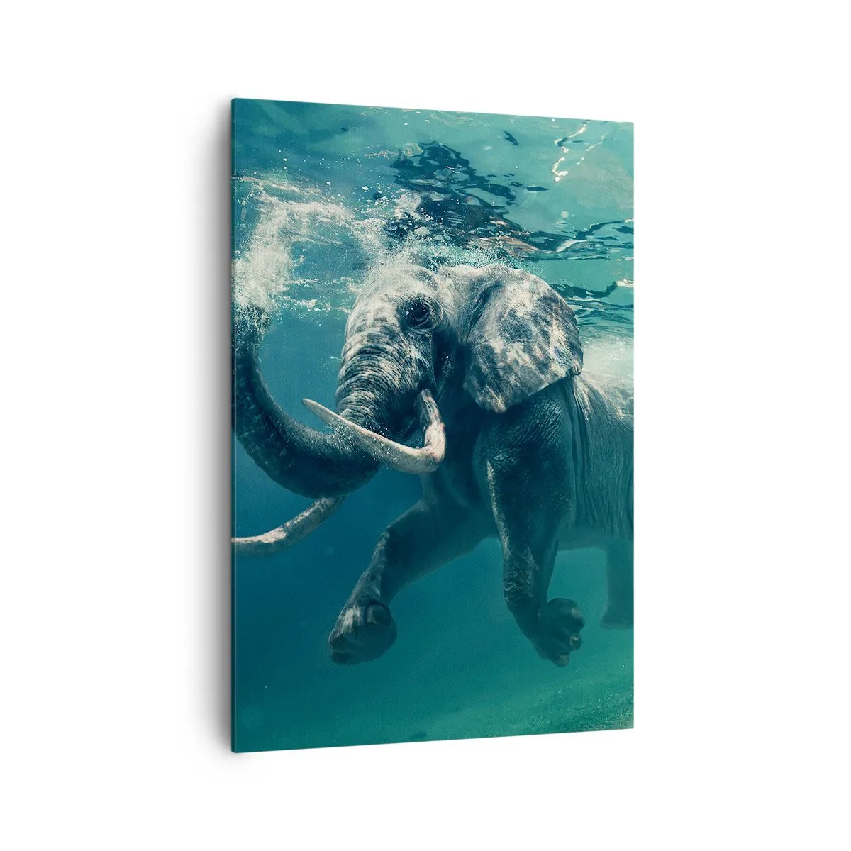 Quadro su tela - Stampe su Tela - Un elefante che nuota sott'acqua nelle profondità turchesi - 70x100cm - Tutti amano nuotare - Decorazione murale moderna per soggiorno e camera da letto ARTTOR